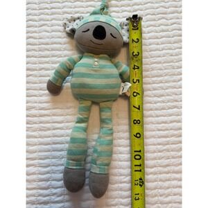 Apple Park Organic Farm Buddies KOALA Gray w/Green Stripes Rattle Cotton Plush